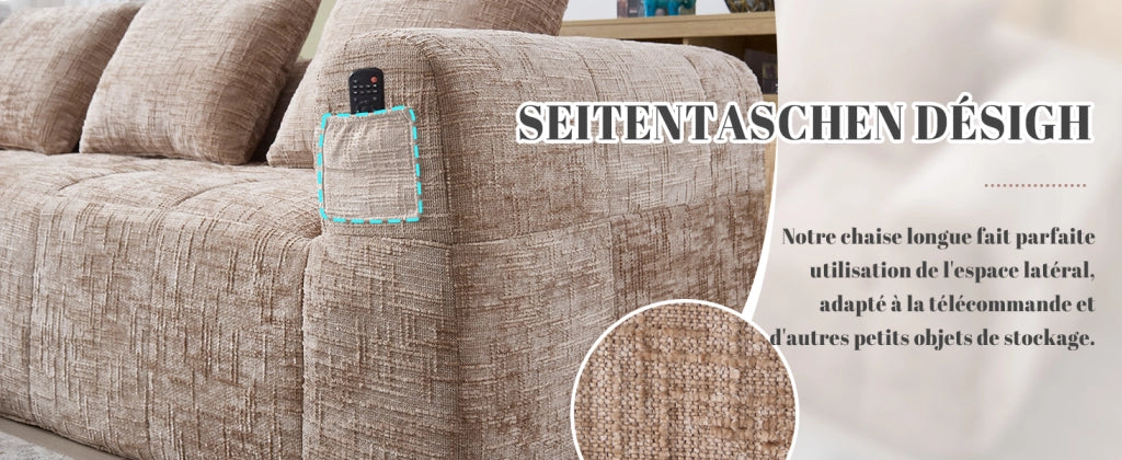Divano 2 Posti con Cuscini e Tasche Laterali ¨C MINIMAL ¨C Tessuto Beige