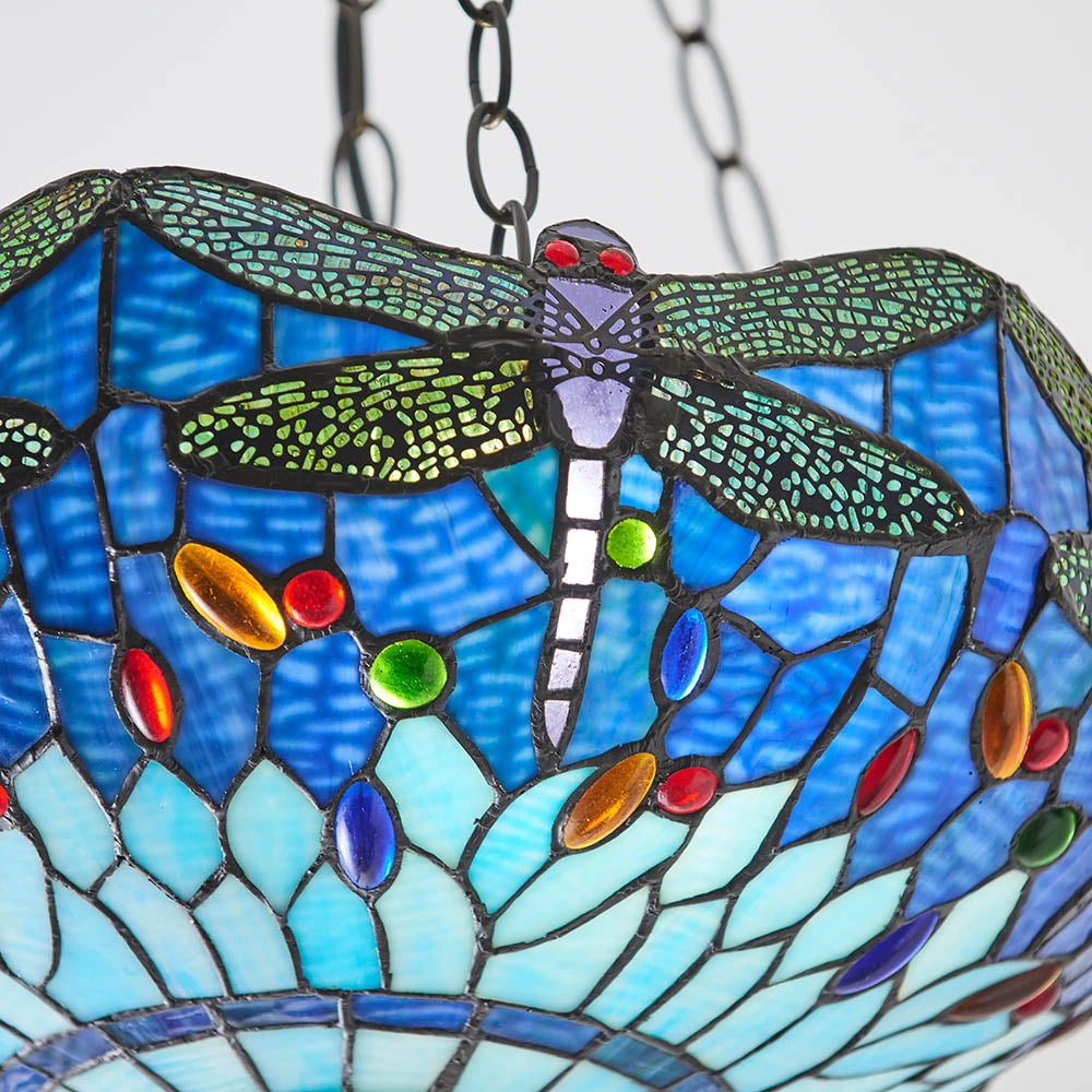 Lampadario sospensione Tiffany libellula blu 3xE27