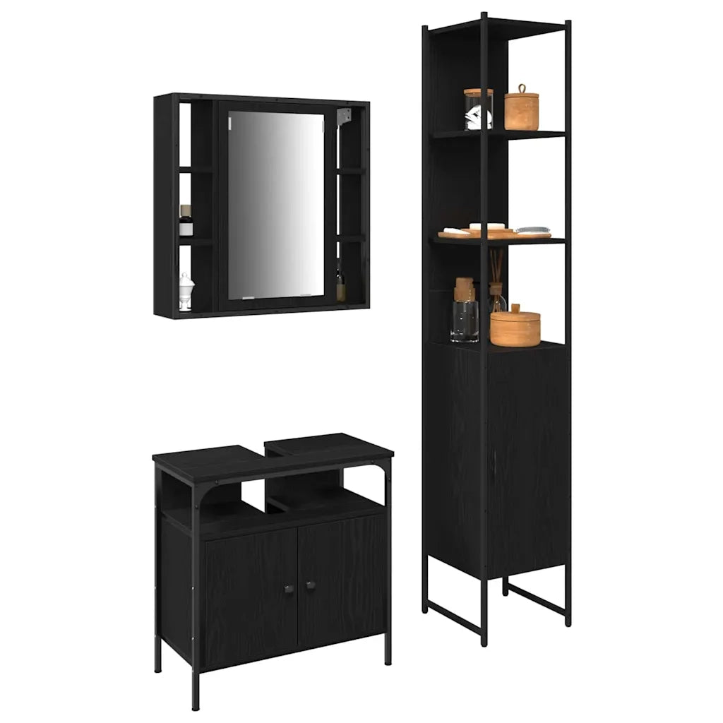Set di mobili per il bagno 3 pcs Rovere Nero Legno multistrato 3334395