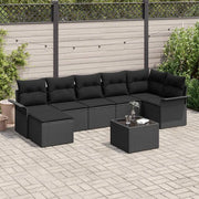 Set Divano da Giardino con cuscino 8 pcs Nero polyrattan