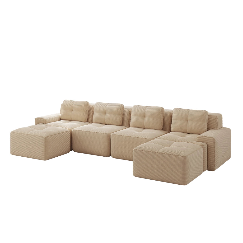 Divano modulare senza ossa - Zephmum- U-forma 4 posti velluto beige