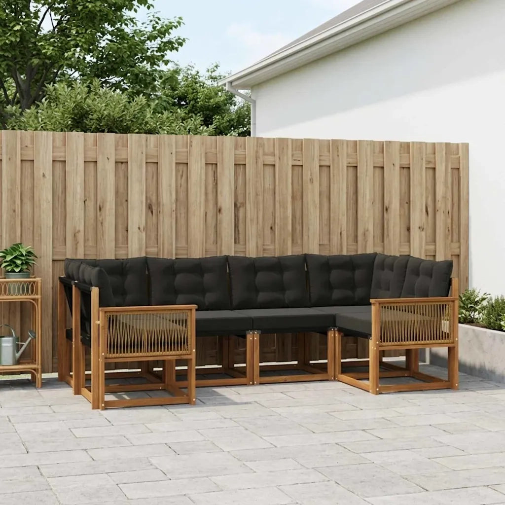 Set di divani da esterno con cuscino 6 pcs Naturale e Nero 3382180