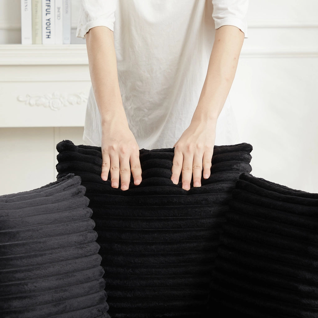Poltrona a sacco, poltrona con braccioli, diametro 110 cm, velluto a coste, 3 cuscini, nero (non richiede assemblaggio)