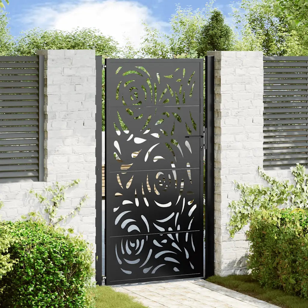 Cancello da giardino nero 100x175 cm in acciaio con design a fiamma 4100992