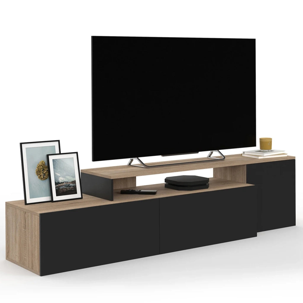 IDMarket - BASILE mobile TV angolare modulare da 180-240 cm in legno e nero
