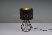 CHUCK LAMPADA DA TAVOLO BASE GABBIA METALLO NERO PARALUME NERO ORO H.34CM 1 LUCE ATTACCO E14
