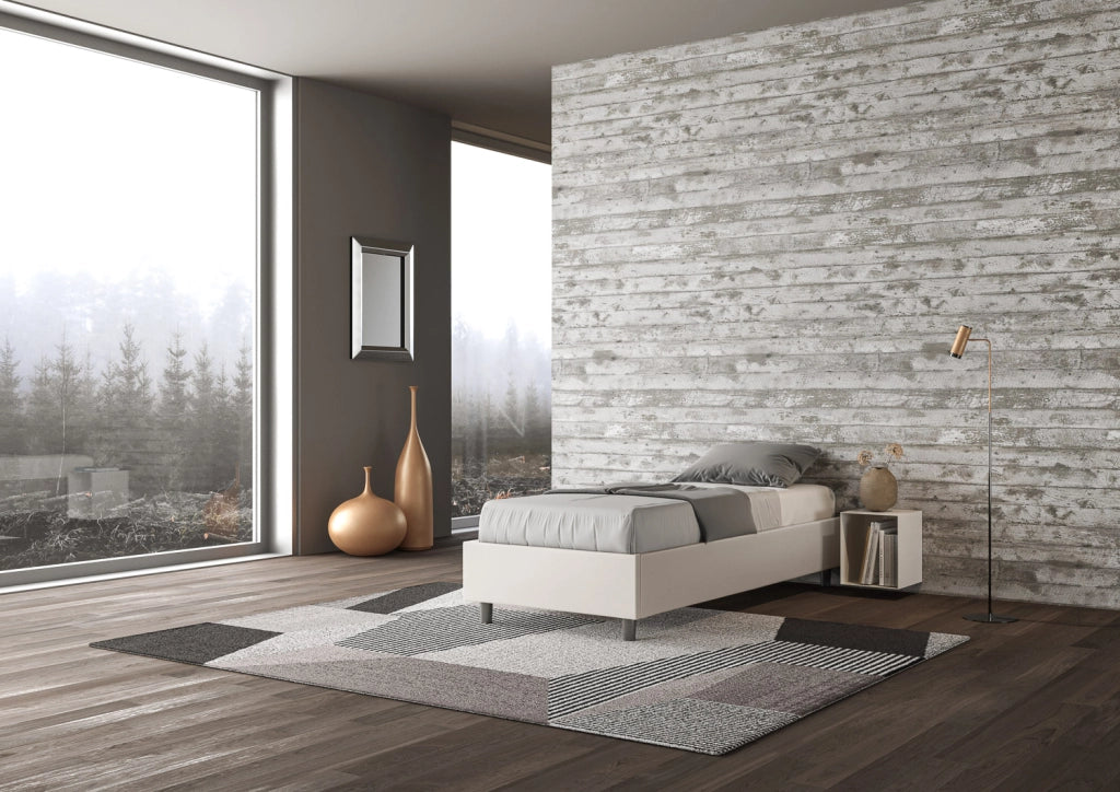 BS COM Letto singolo con rete imbottito 80x200 similpelle bianco