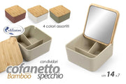 1 Pezzo Contenitore con Specchio in Plastica e Bamboo 14 x 7 cm 4 Colori