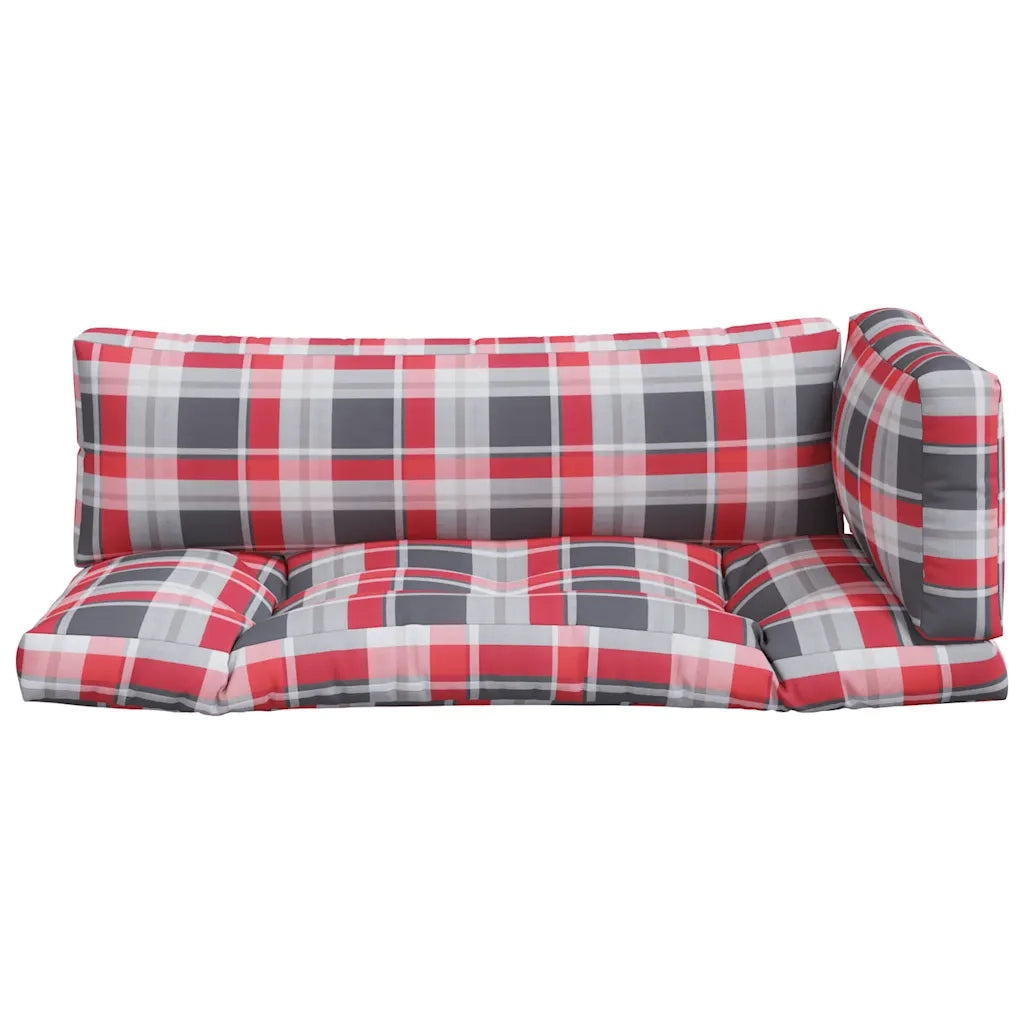 Cuscini per Pallet 3 pz a Quadri Rossi in Tessuto 360957