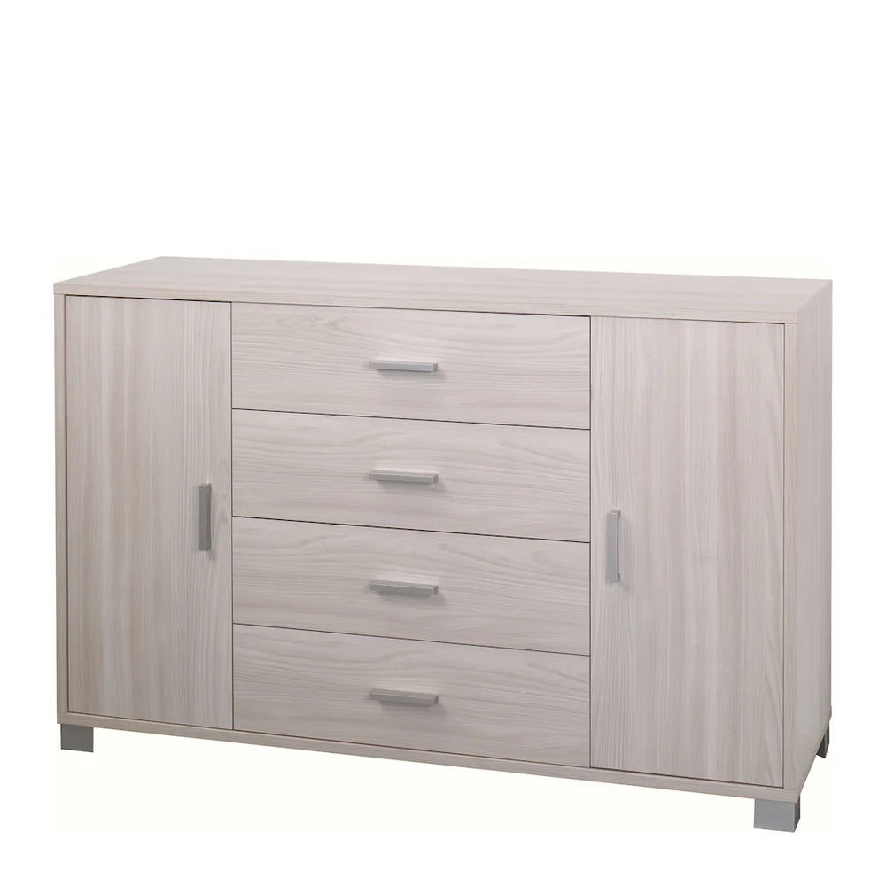 Credenza madia mobile con 2 ante e 4 cassetti 136x41x86H cm in kit di montaggio colore Olmo chiaro