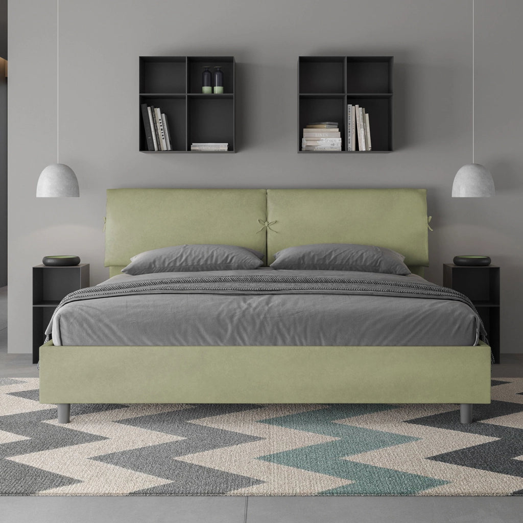 BS COM Letto matrimoniale king size senza rete imbottito 180x200 microfibra tè verde