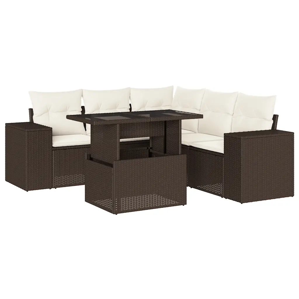 Set Divano da Giardino 6 pz con Cuscini Marrone in Polyrattan 3269163