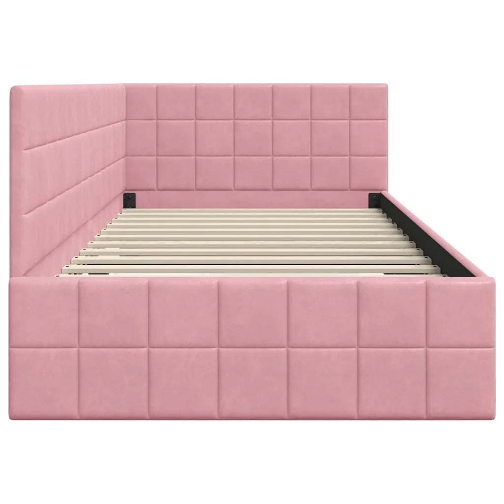 Cornice del letto ad angolo Rosa 90 cm x 190 cm Velluto 42016381