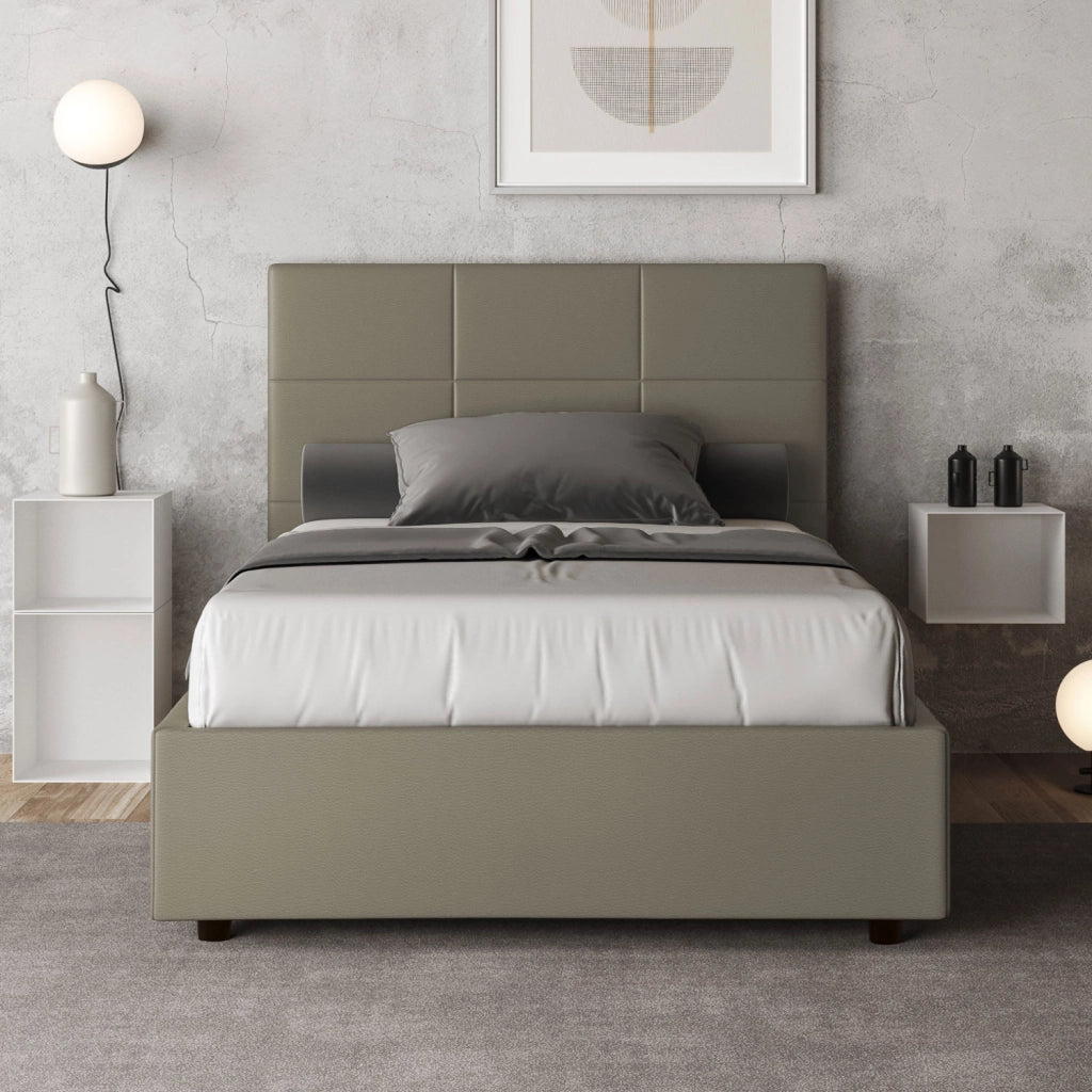 BS COM Letto una piazza e mezza senza rete imbottito 120x210 similpelle cappuccino