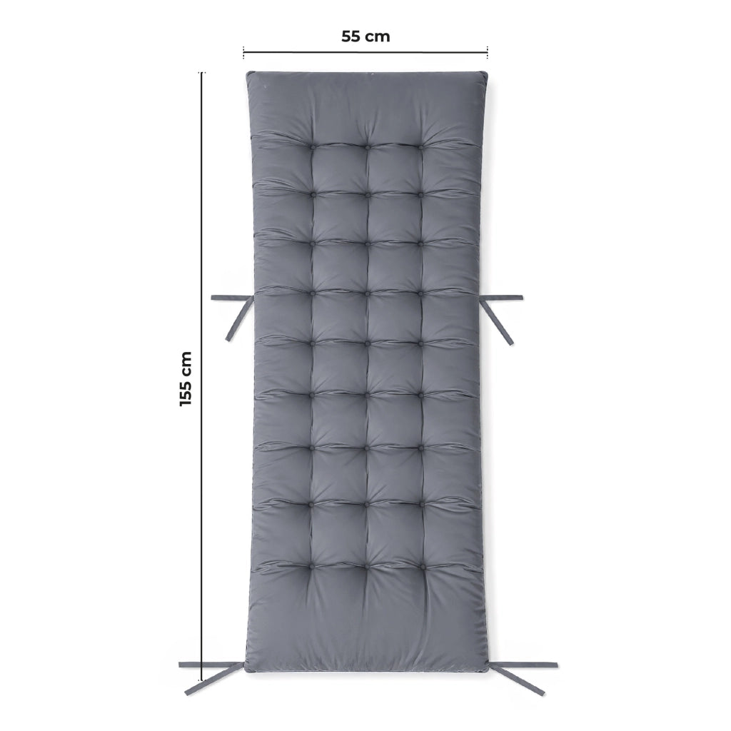 Cuscino Imbottito Universale per Sedia Relax Zero Gravity e Sdraio 155x55 cm con Laccetti di Fissaggio Grigio