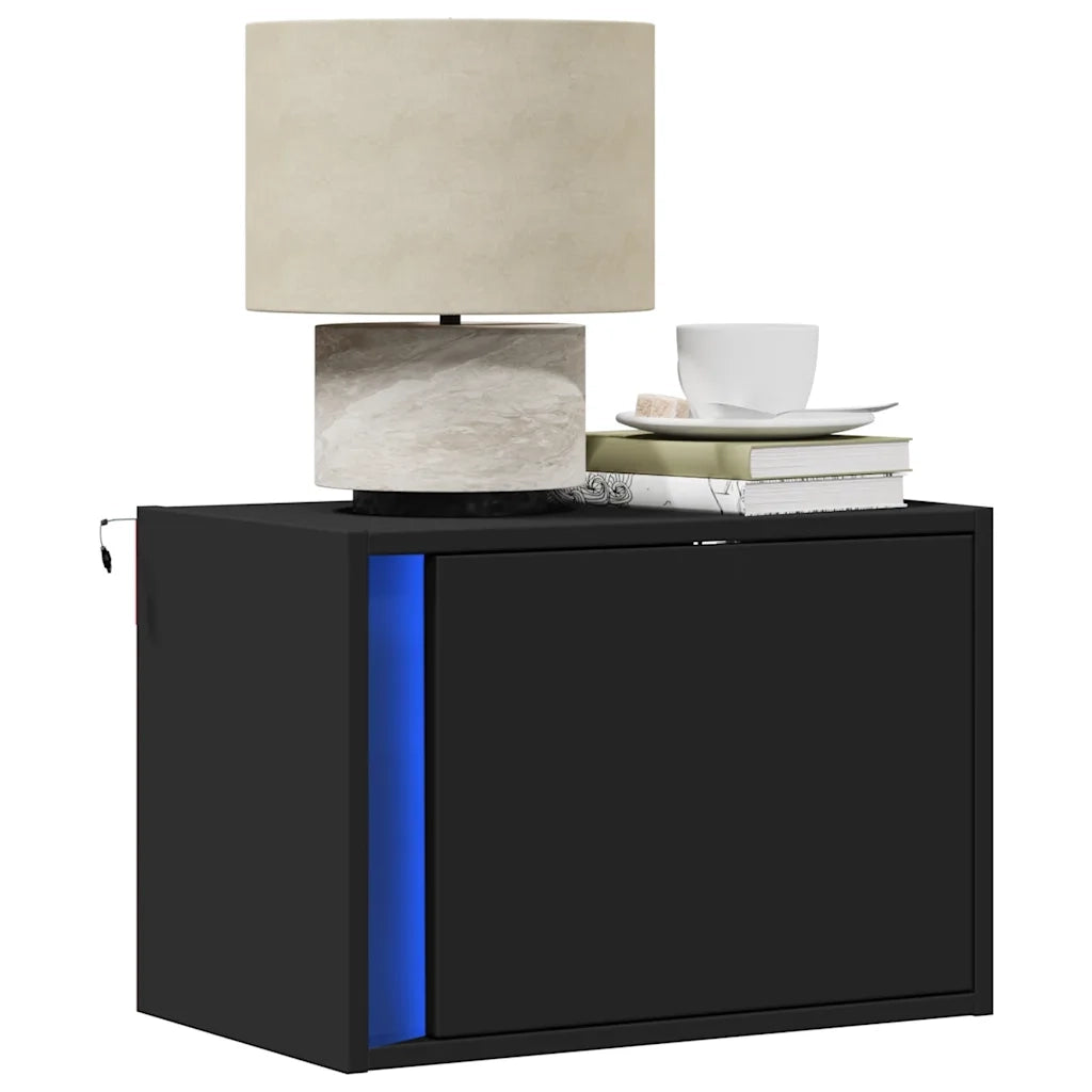 Set di 2 Comodini | Armadio da Notte | Mobiletto da notte a Parete con Luci LED Neri
