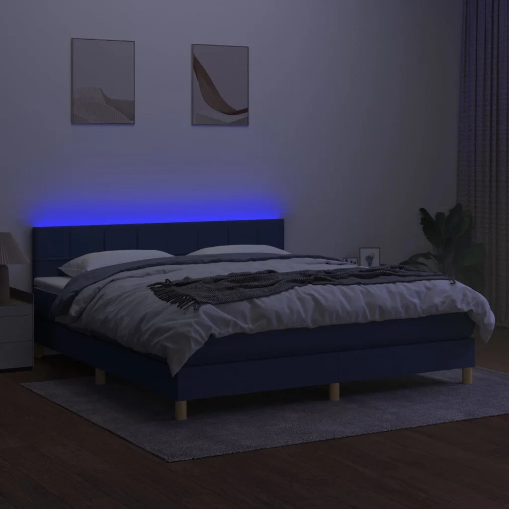 Letto a Molle con Materasso e LED Blu 180x200 cm in Tessuto 3133739