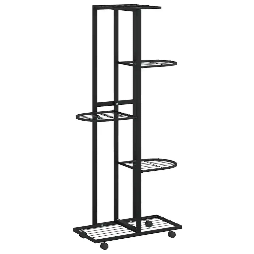 Fioriera a 5 Piani con Ruote 44x23x100 cm Ferro Nero 343117