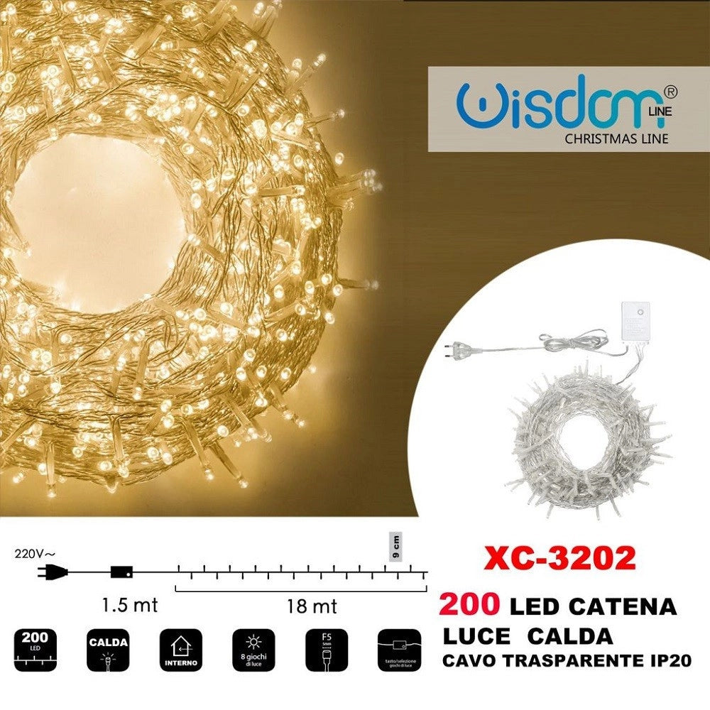 Trade Shop - Catena Luminosa 200 Luci Led Lucciole Luce Calda Cavo Trasparente Ip20 Xc-3202 -
