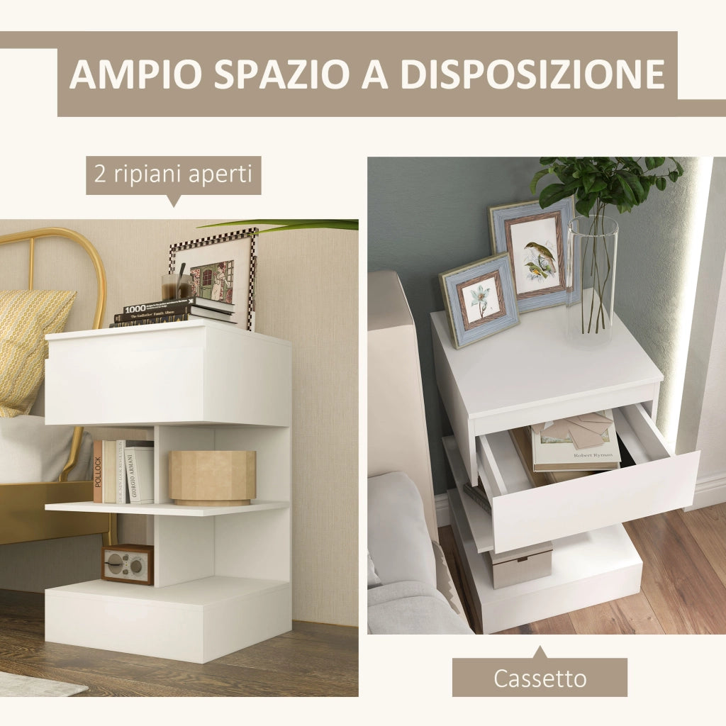 Comodino Moderno in MDF con Cassetto e Ripiani ¨C Zephmum ¨C Bianco 39x39x65