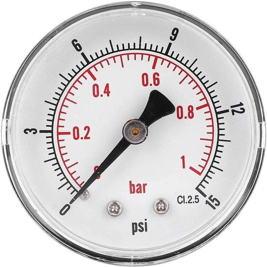 Drukometro da 50 mm con copertura trasparente - Precisione 0-15 psi - Per aria e olio - Duraturo e preciso