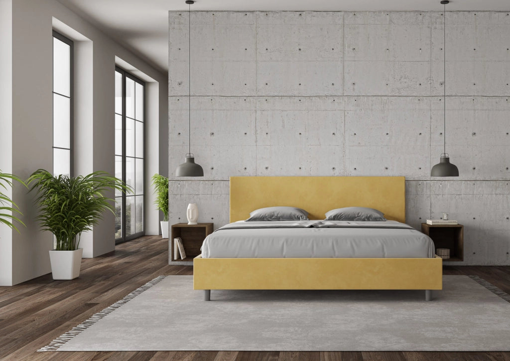 BS COM Letto senza rete imbottito 180x210 microfibra ocra