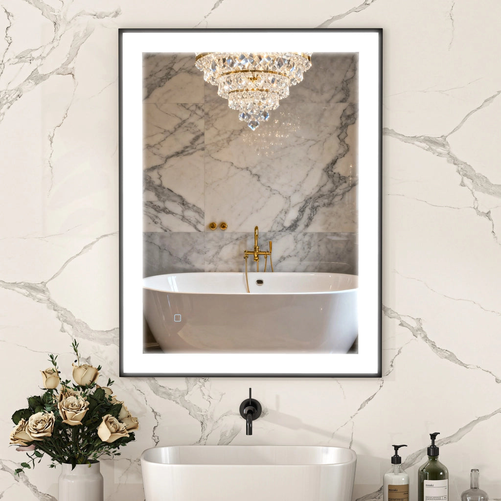 Specchio da Bagno con Luce LED ¨C Minimal ¨C Bianco 80x60 cm Antivaho IP44