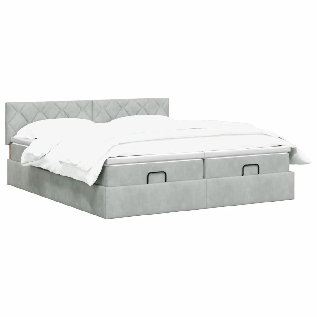 Letto Ottomano con Materasso e LED Grigio Chiaro 200 x 200 cm 3457356