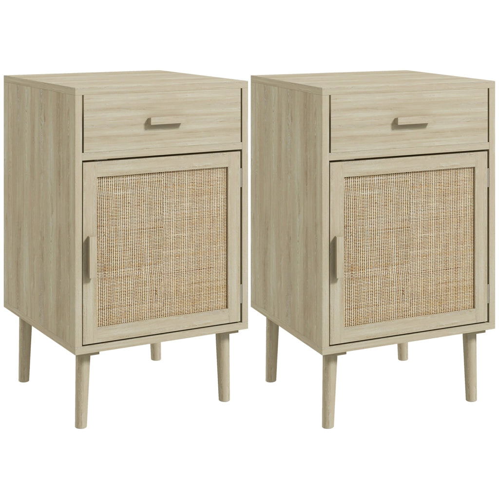 Comodini Camera da Letto ¨C Minimal ¨C Rattan Legno 2 Pezzi