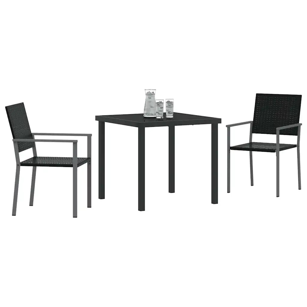 Set da Pranzo per Giardino 3 pcs Nero Rattan in PE