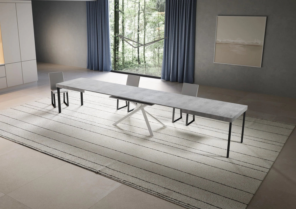 Tavolo allungabile 200/460x90 cm Niket cemento gambe bianche