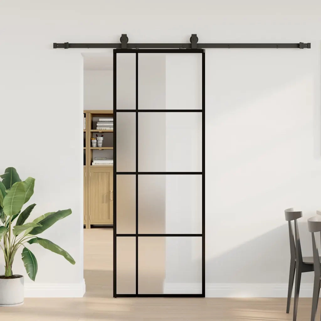 Porta Scorrevole con Ferramenta Nera 76x205 cm in Vetro ESG 3375949