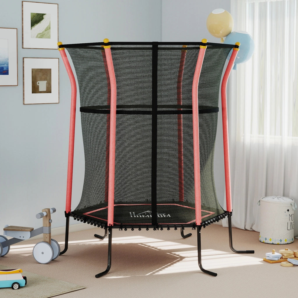 Tappeto Elastico per Bambini con Ingresso a Cerniera e Pali Imbottiti, ?163.5x190 cm, Rosso
