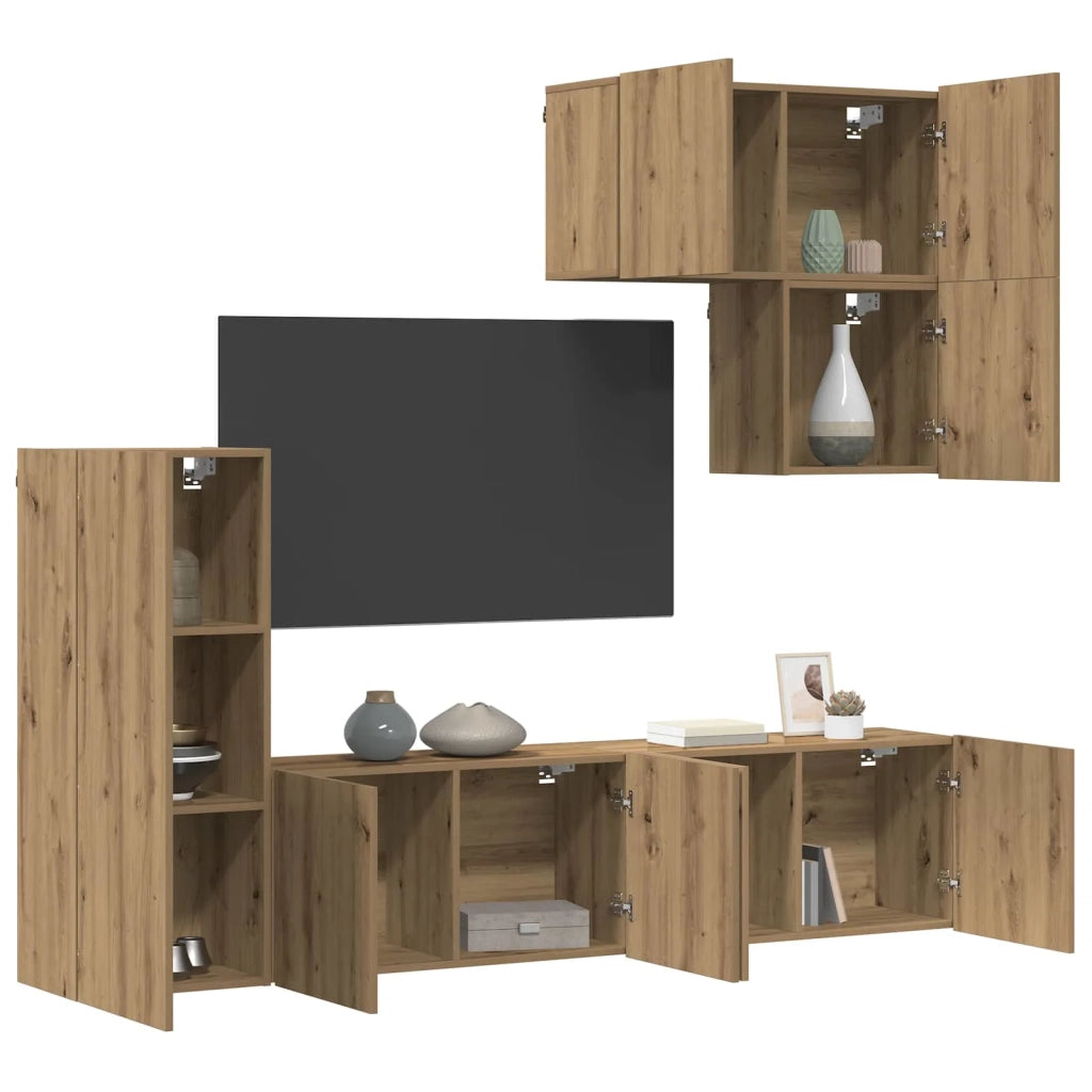 Unit¨¤ TV da Parete 5 pz | Armadietto TV | Mobile Porta TV Rovere artigianale Legno multistrato