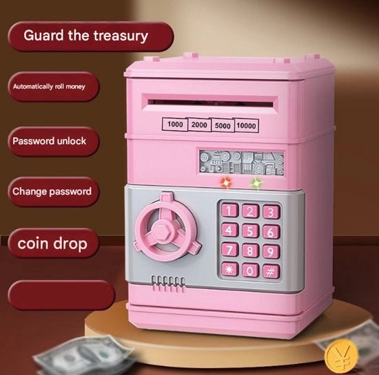 Pigione per bambini con chiusura a combinazione numerica, rotolatore automatico, sensore di impronta digitale, suono e luce elettrica, grande capacità, simula una bancomat intelligente, non richiede batterie.