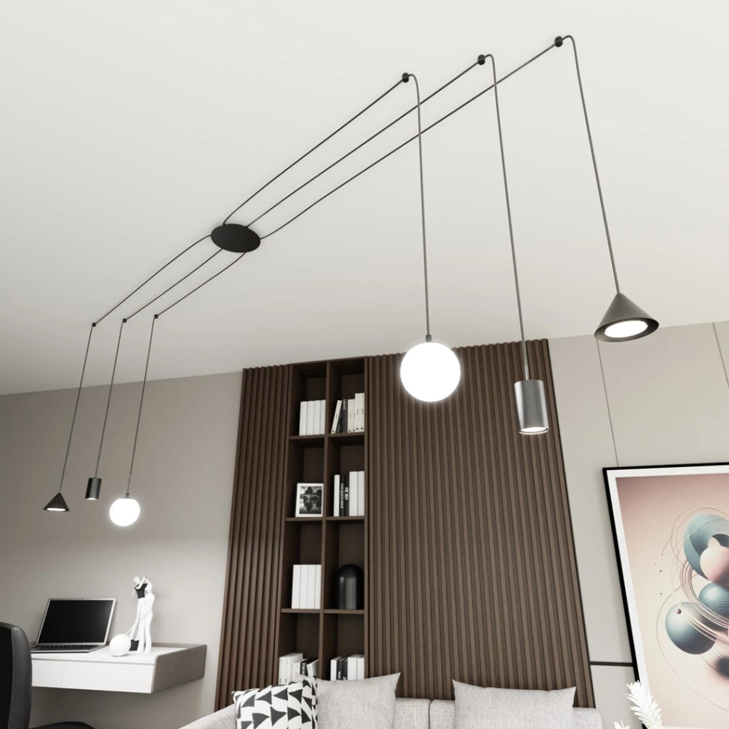 Lampada sospensione ragno FUJI nera 6 luci IP20 Emibig