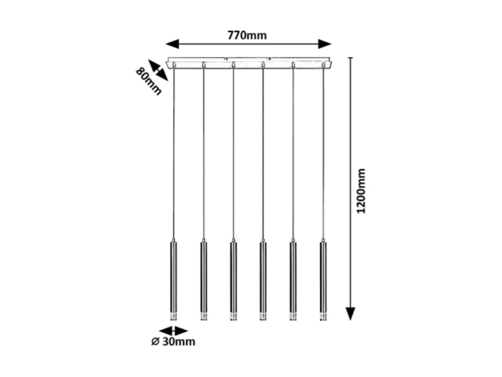 Lampada sospensione moderna nera barra 6xG9 Rabalux