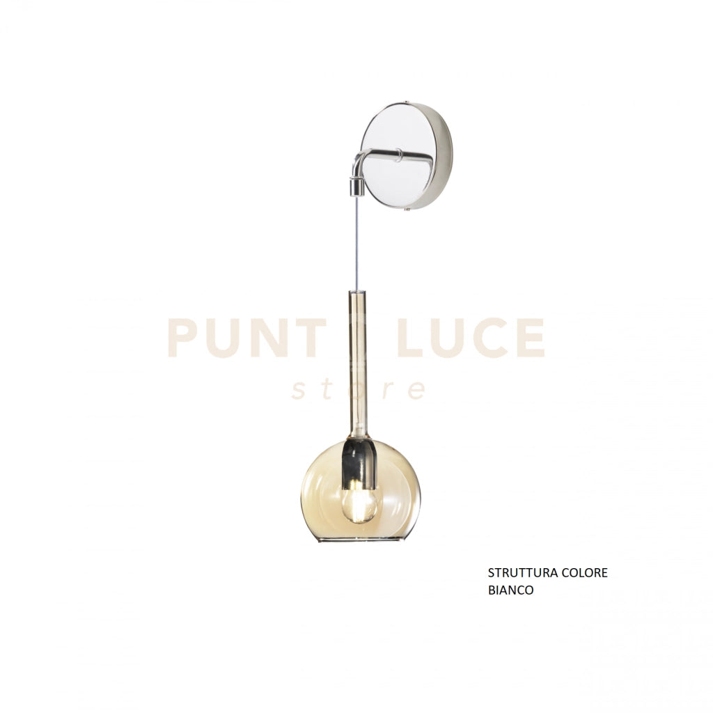 APPLIQUE BIANCO 1 LUCE PICCOLA VETRO AMBRA 1155BI-A-AM