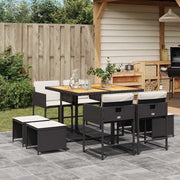 Set da Pranzo da Giardino 9 pz con Cuscini Nero in Polyrattan 3211323