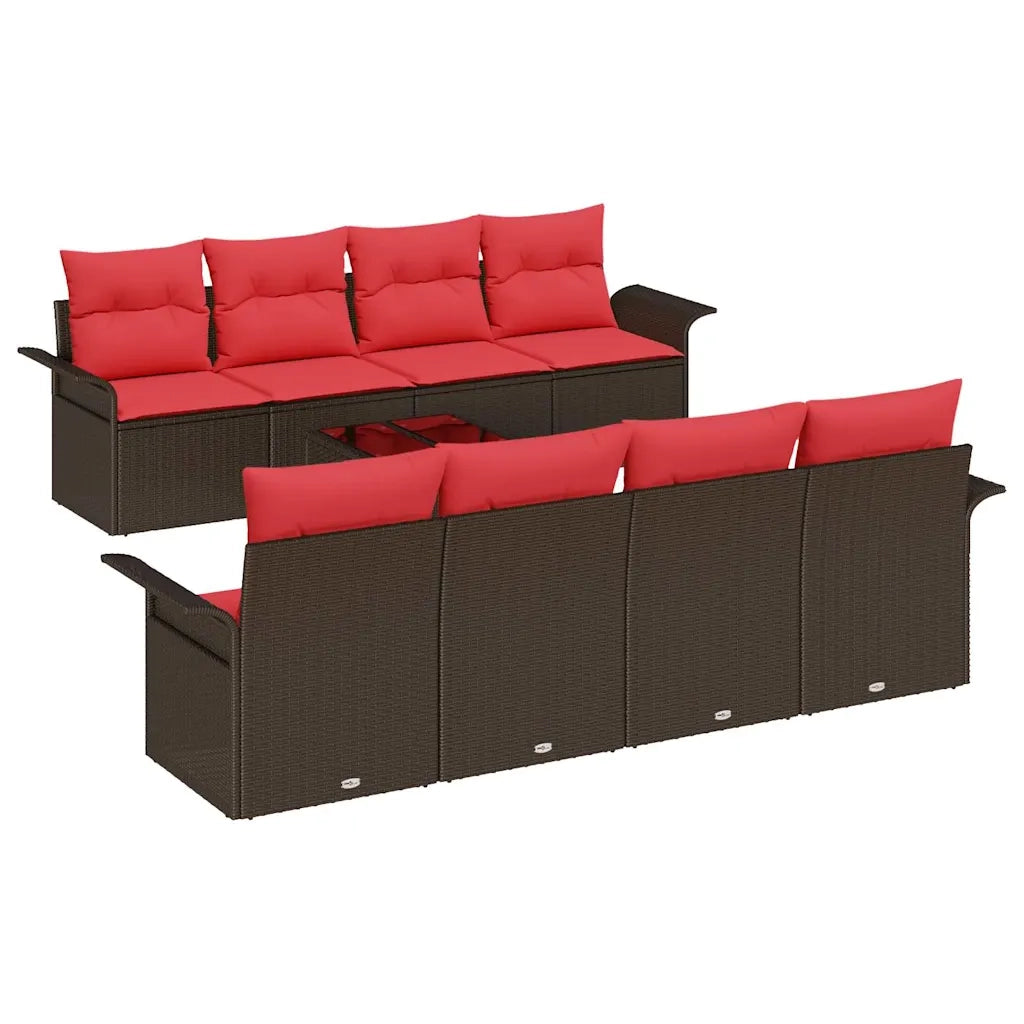 Set Divano da Giardino con cuscino 9 pcs Marrone polyrattan 3345294
