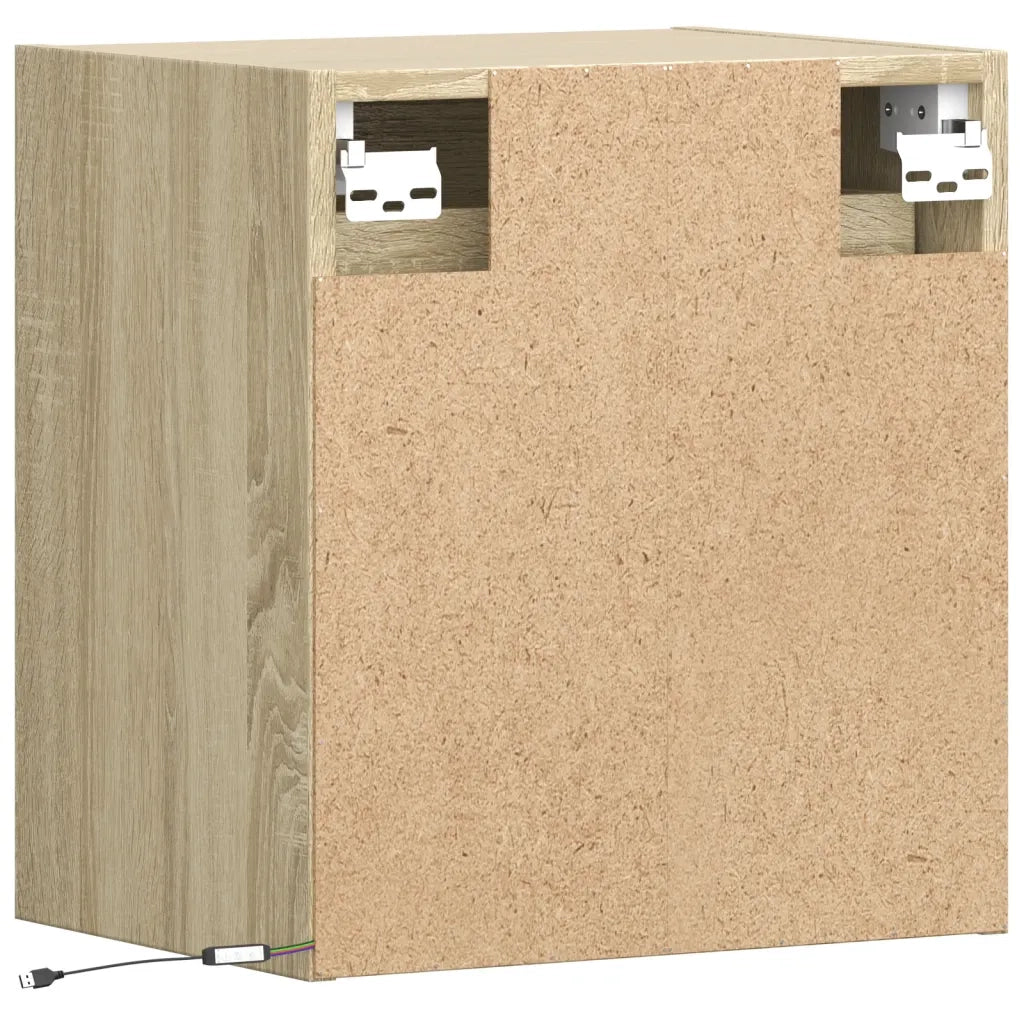 Comodino a Parete con luci LED Rovere Sonoma 3307965