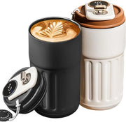 Set di 2 Thermobevande per Caffè al Volo con Display Digitale e Coperchio - Lekvrij - Inox - Bianco e Nero - 470ml