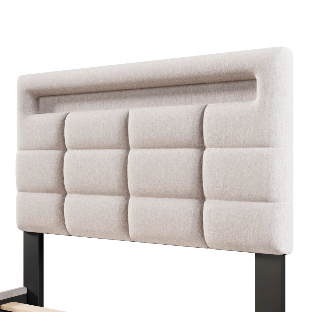 Letto imbottito 90x200 cm con LED APP, USB e contenitore idraulico