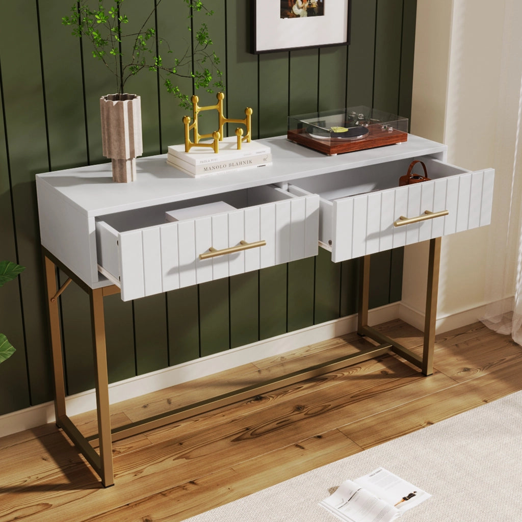 TOELETTA 100x45x75 cm Bianca con 2 Cassetti e base in metallo