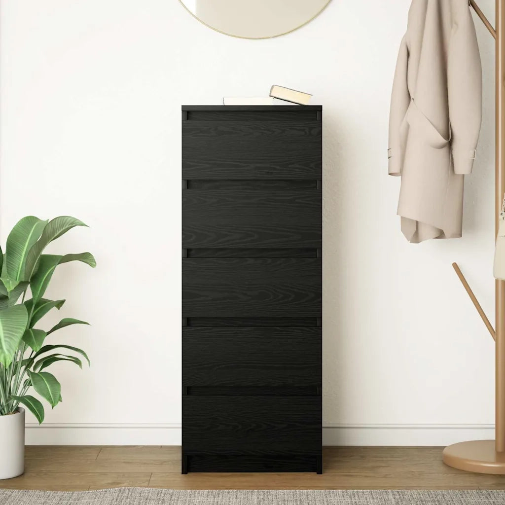 Credenza | Madia | Buffet da pranzo | Armadio da pranzo con Cassetti Rovere Nero 37,5x35x99 cm Truciolato