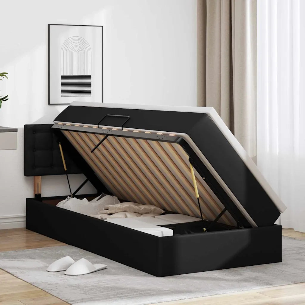 Letto con contenitore e LED Nero 90 x 190 cm Pelle Sintetica