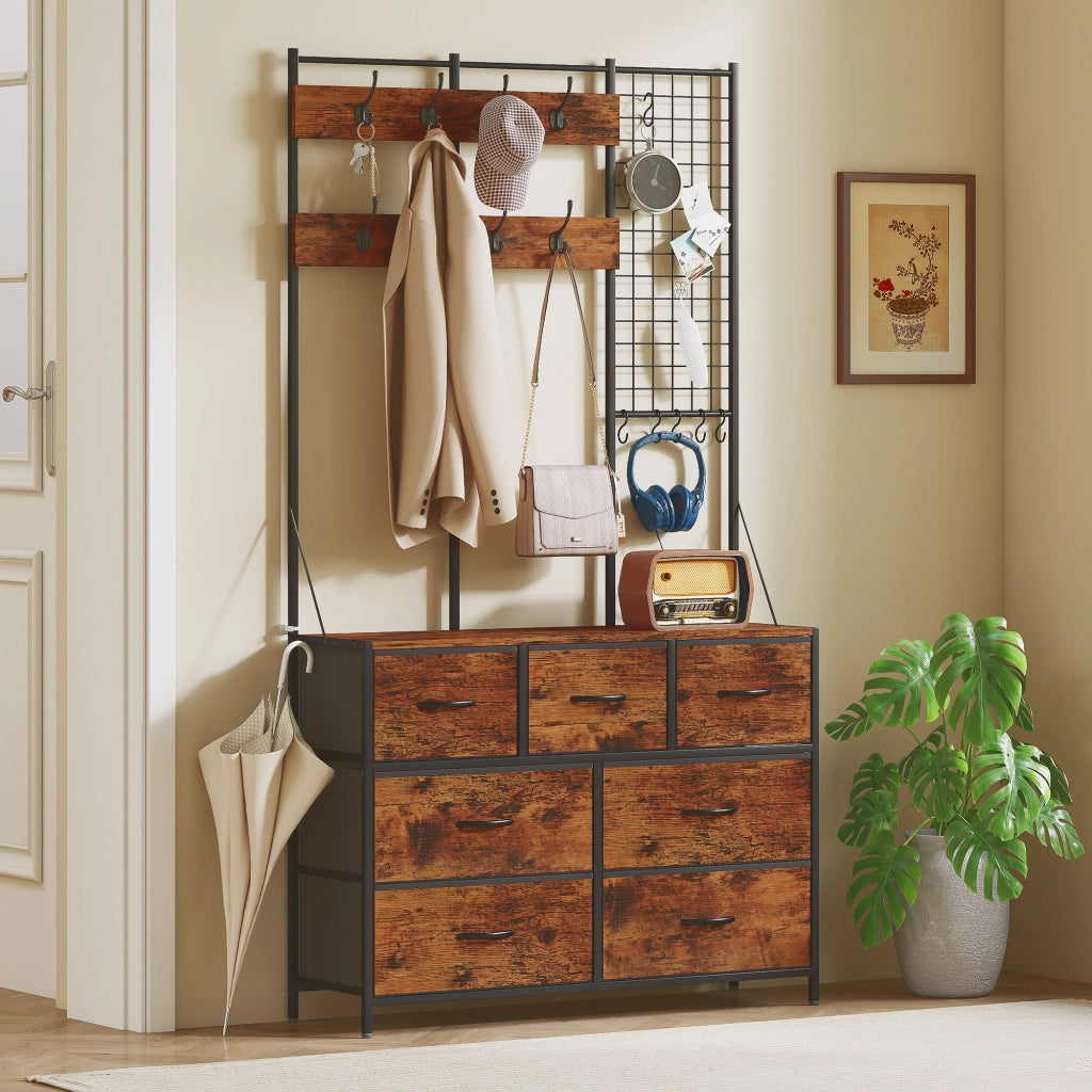 Appendiabiti con cassetti e ripiano ¨C Minimal ¨C 100x30x183 cm Marrone R¨²stico