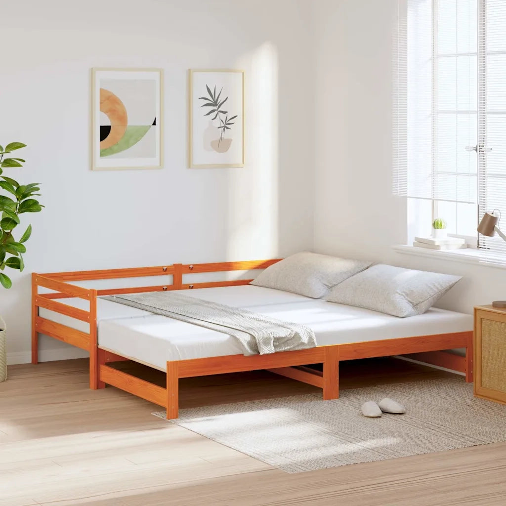 Divano con Letto Estraibile-Sofa Letto-Daybed Marrone Cera 80x200cm Massello Pino 867794