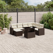 Set Divani da Giardino 8 pz con Cuscini Marrone in Polyrattan