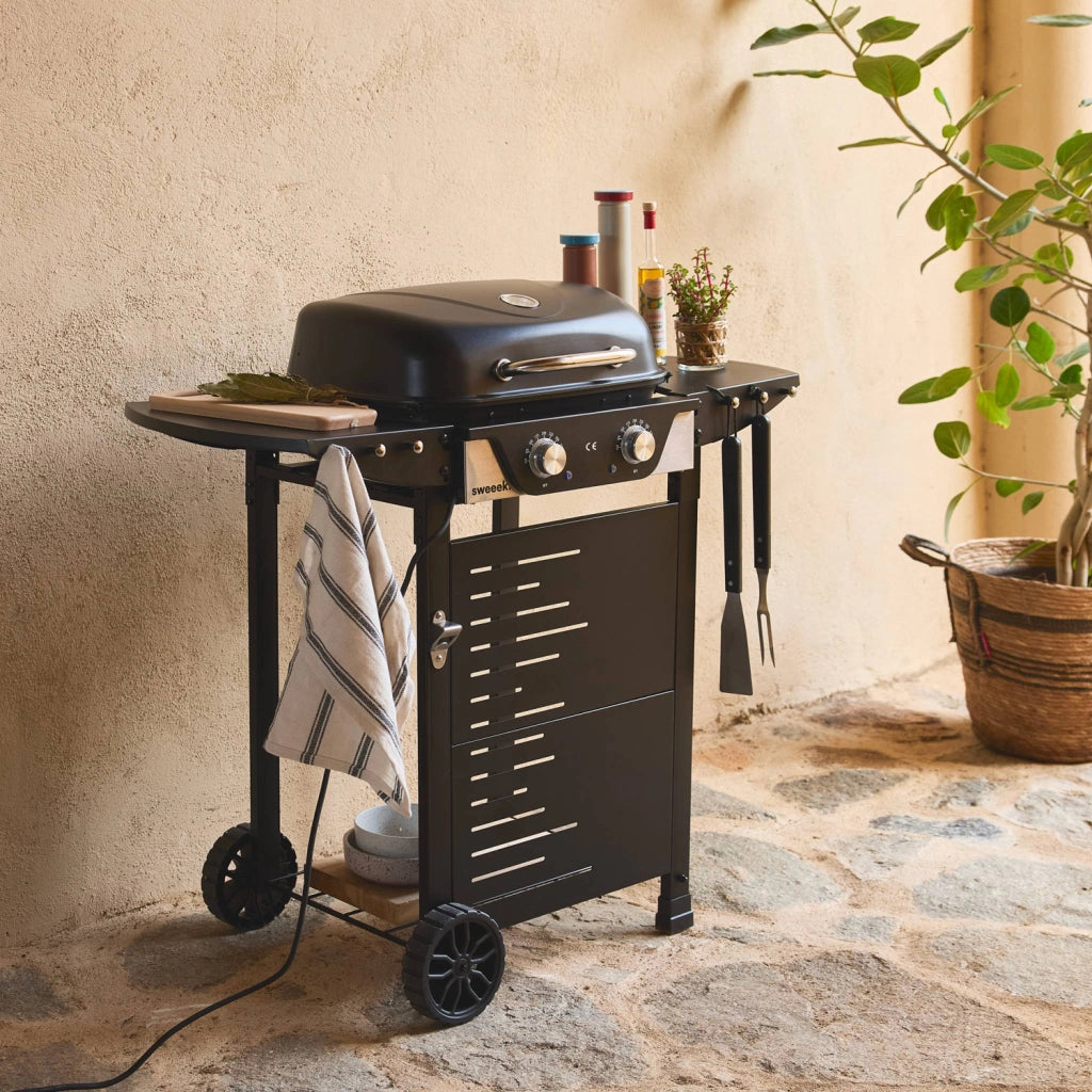Barbecue elettrico 2 bruciatori, acciaio smaltato 2300w, nero
